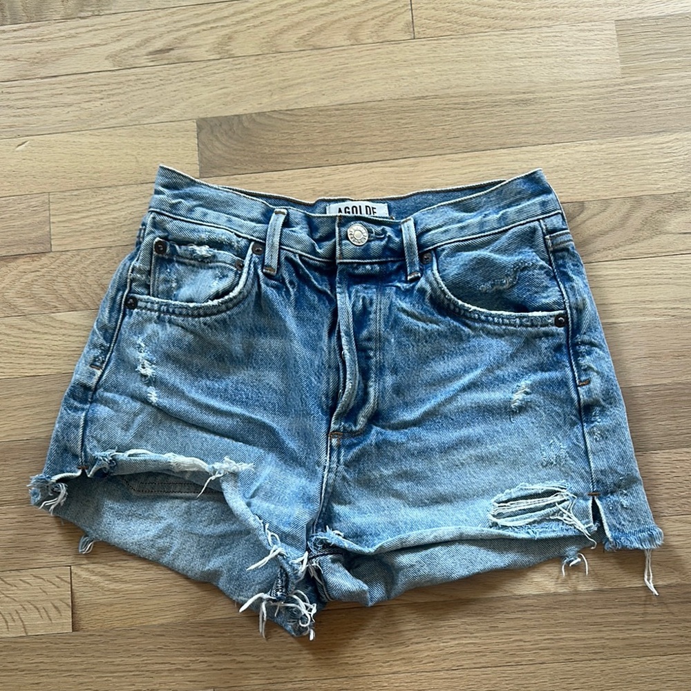 Agolde Blue Distressed Jean Shorts High-Waisted